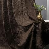 IRONDELIC 2er Set Samtvorhang Kräuselband Blumen Muster H183xB132CM, Braun Luxus Verdunkelung Samt 3-in-1 Aufhängung Thermovorhang Kälteschutz für Wohnzimmer Schlafzimmer, 260gsm Blickdicht Gardinen