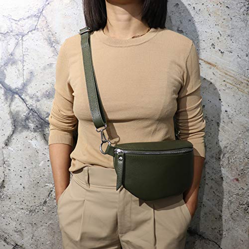 SH Leder ® Karla G359 Heuptas voor dames en heren, uniseks heuptas voor festival, reizen, buiktas, middelgrote crossbody bag, dames, leren tas, 27 x 15 cm, zwart, Medium - Image 7