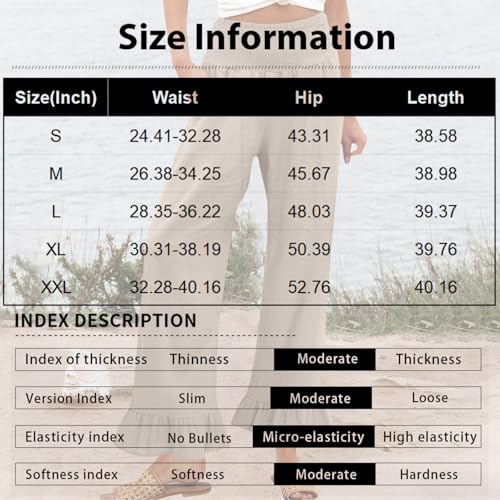 Image of Womens Linen Palazzo Pants Ruffle Hem Drawstring Boho Trousers Beach Travel Vacation Outfits