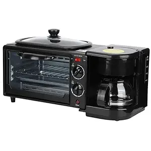 TechKing 3in 1 Breakfast Maker with Coffee Maker, Mini Oven, Non Stick Grill Toaster Oven Portable Multif