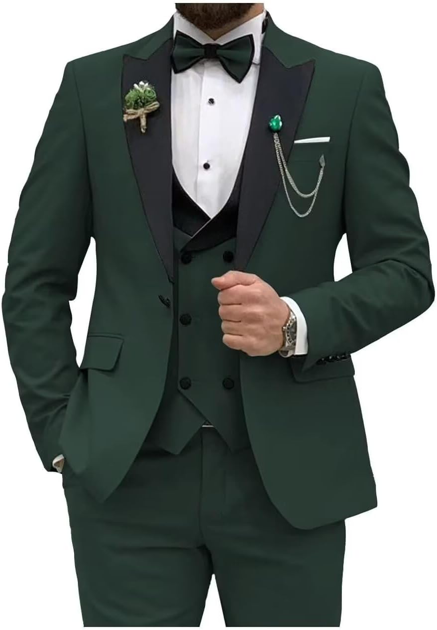 3 Piece Suits for Men Slim Double Breasted Formal Suit Wedding Prom Party Business Blazer Vest and Pants with Tie
