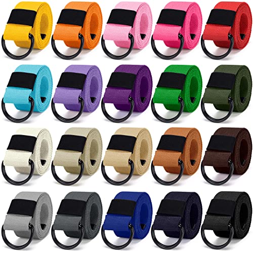 JaGely 20 Pieces Canvas Belt Web D Ring 1 1/2'' Wide Web Fabric Casual Belt with Black Double D Ring for Men Women, 20 Colors