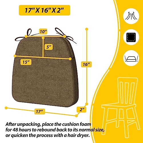 Image of AAAAAcessories D-Shaped Chair Cushions, 2 inch Thick Dining Chair Pads with Ties and Removable, Machine-Washable Cover, 17 inch x 16 inch, Set of 4, Taupe