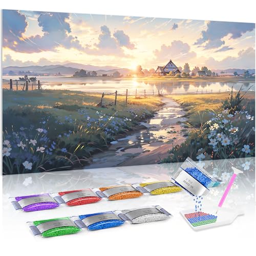 Kit de pintura de diamantes 5D Jumpdot arroyo y lago para adornar tu salón con arte DIY