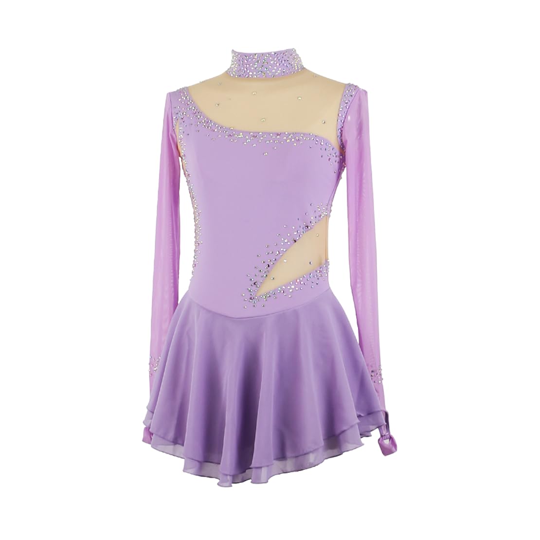 Vestito da Pattinaggio Artistico per Bambina Donna, Manica Lunga, Strass, Body da Balletto Abito da Ginnastica