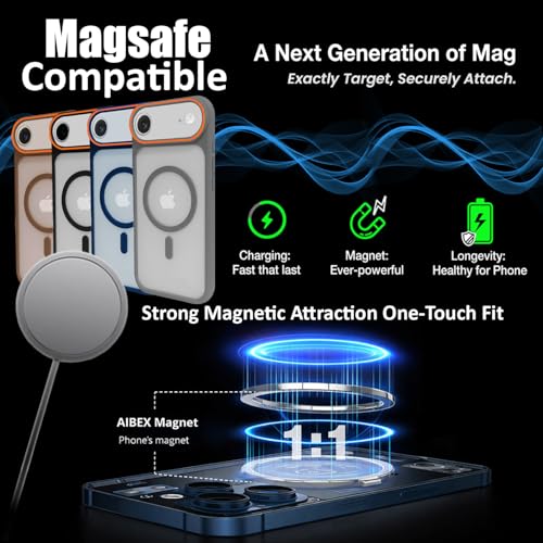Image of AIBEX Magnetic Compatible Shockproof Case for iPhone 17 Air - Slim Protective Back Cover with Camera Lens Protection, Strong Magnetic Support, Anti-Slip Grip, Military Grade Drop Protection (Black)
