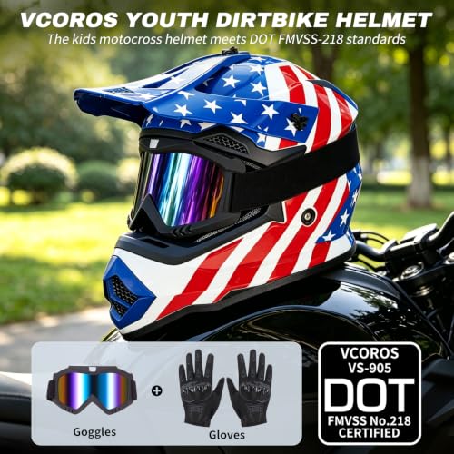 Image of VCOROS Youth Kids Dirt Bike Helmets,Kids Motocross Helmets DOT Approved