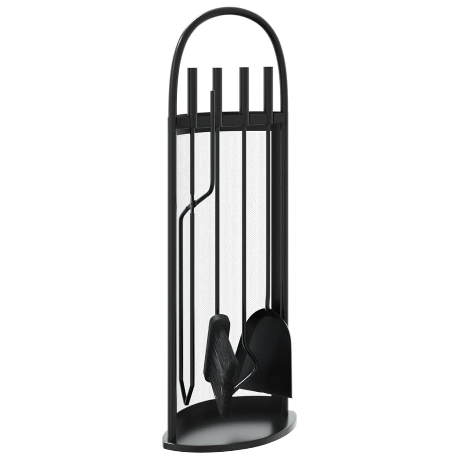 Kaminbesteck Set aus Stahl, Schwarz, 23x15x66 cm, für den Kamin, Schürhaken Set mit Gestell, Zange, Besen und Schaufel 156379