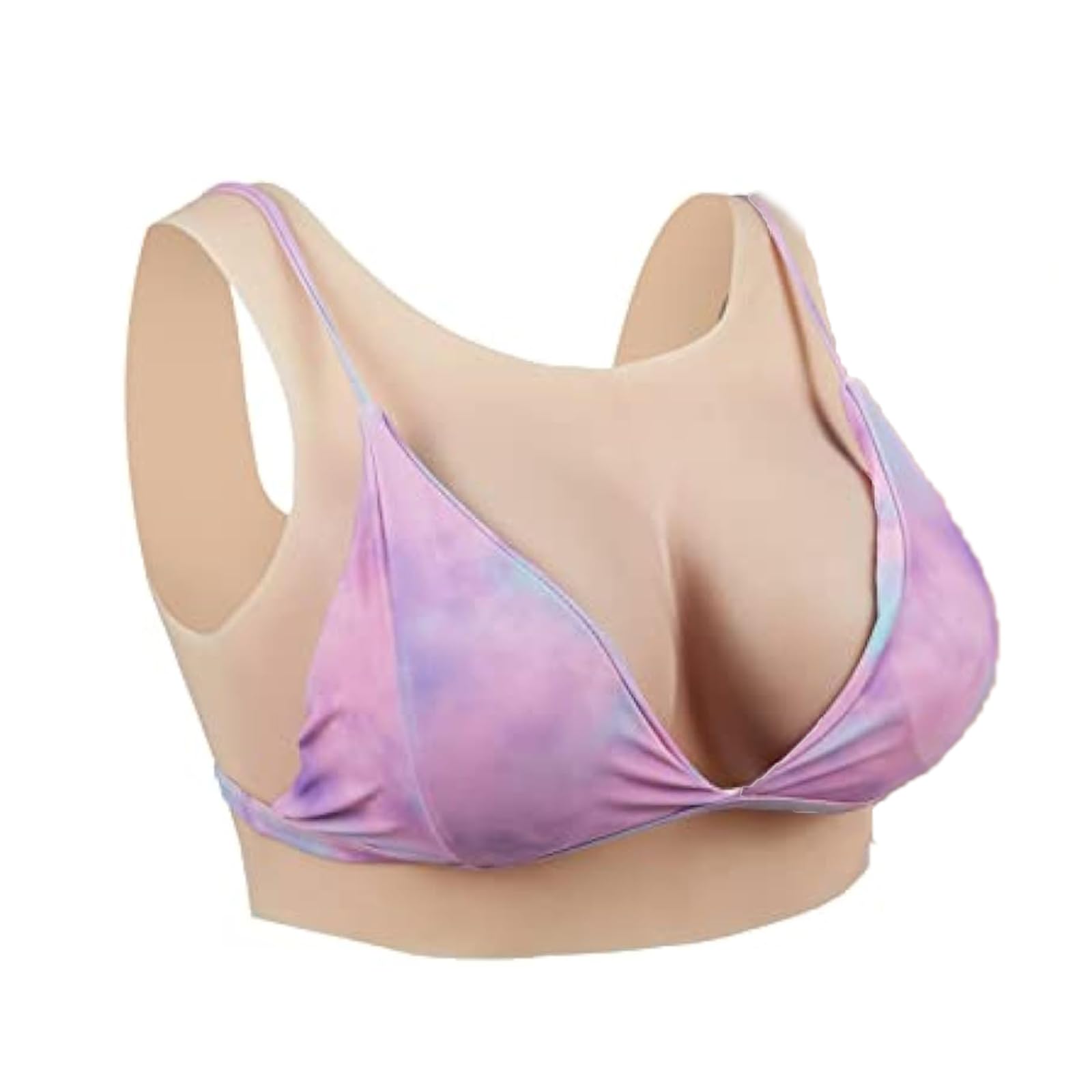 TYXYCYG Silicone Breastplate Fake Breast Forms, Round Collar, Hollow Back, Realistic Fake Boobs for Crossdressers, Drag Queens,Yellow,D Cup