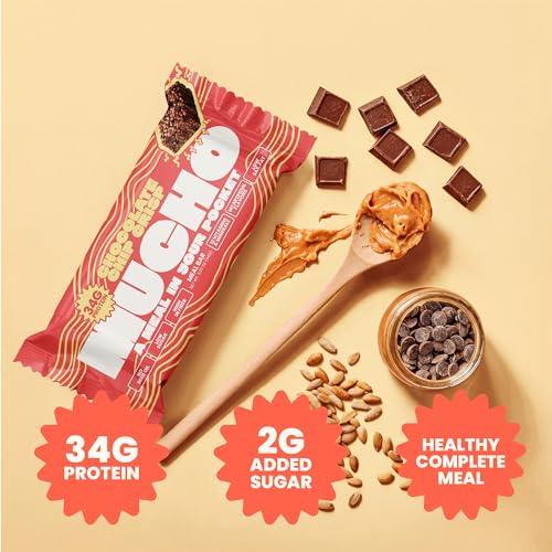 Image of Mucho Meal Bars, Chocolate Chip Crisp - 34g Protein, 3g Sugar, Low Saturated Fat - Healthy Meal Replacement Snack, Perfect for Bulking & Busy Lifestyles (8 Pack, Chocolate Chip Crisp)