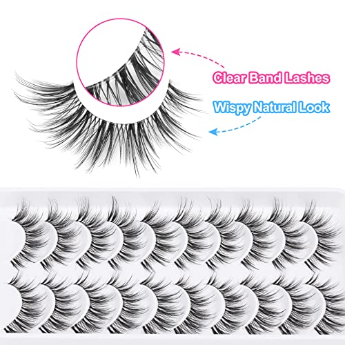 Wispy Lashes Natural Eyelashes Clear Band Cat Eye Lashes Fluffy Mink 10 Pairs 15Mm False Eyelashes Pack By Evdevro, Ultra-Lightweight #TOP4