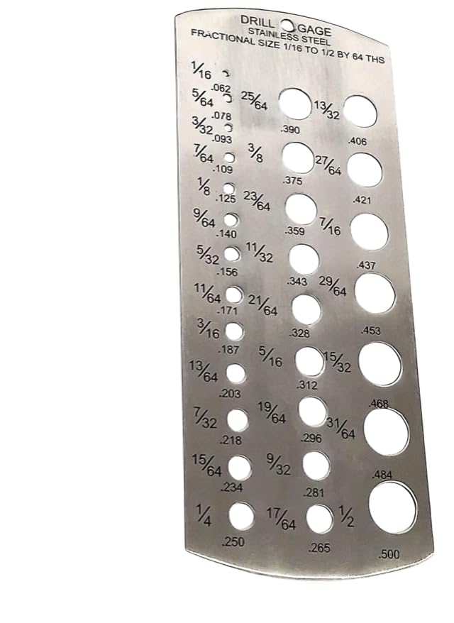 29 Holes Drill Gauge, Stainless Steel, Imperial Standard 1/16"-1/2" by 64ths