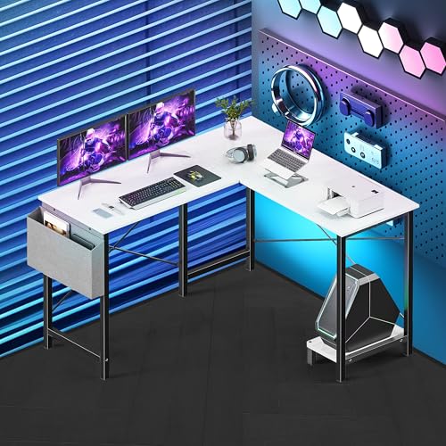 L Shaped Gaming Desk for Students: White, 50 Inch