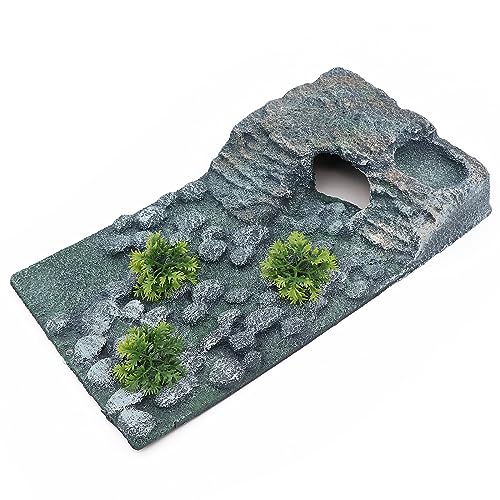 Image of AQUA KT Turtle Ramp Climbing Basking Platform, Tortoise Dock and Hideout, Turtle Food Bowl, Terrarium Plant, in Complete Terrarium Aquatic Decoration Kit, Pack of 1