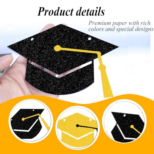 Image of Graduation Decorations Class of 2026 Black Grad Banner Glitter Pre-strung Graduation Cap Banner for 2026 Congrats Grad Decor Party Supplies