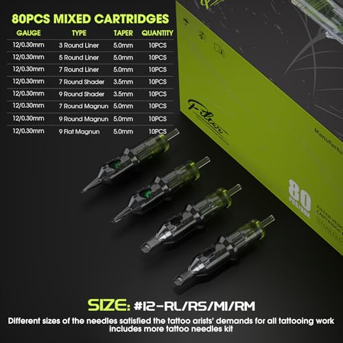 Filter Tattoo Cartridge Needles Assorted - 80Pcs #12 Mixed (3RL 5RL 7RL 7RS 9RS 9M1 7RM 9RM) Standard Tattoo Needles Cartridges for Tattoo Pen Machine Gun - Venom - Thumbnail 3