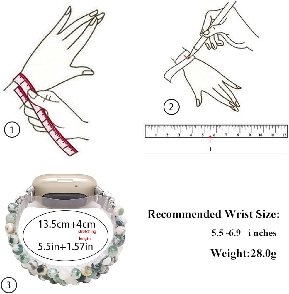 C&L Accessories Bracelets Compatible with Fitbit Versa 3 Bands/Versa 4 Bands/Fitbit Sense 2/Sense Bands for Women Men Beaded Gemstone