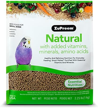 best bird food for lineolated parakeets that will surprise you 7 ZuPreem Natural Bird Food, Bird Feed Pellets for Parakeets, Budgies, Parrotlets, & Doves, ZuPreem Core Nutrition, Made in USA, Added Vitamins, Parakeet Food, Budgie Feed, (Small, 2.25 lb Bag)
