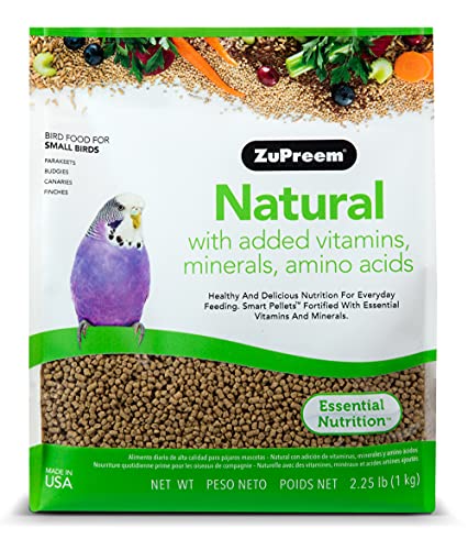 ZuPreem Natural Bird Food, Bird Feed Pellets for Parakeets, Budgies, Parrotlets, & Doves, ZuPreem Core Nutrition, Made in USA, Added Vitamins, Parakeet Food, Budgie Feed, (Small, 2.25 lb Bag)
