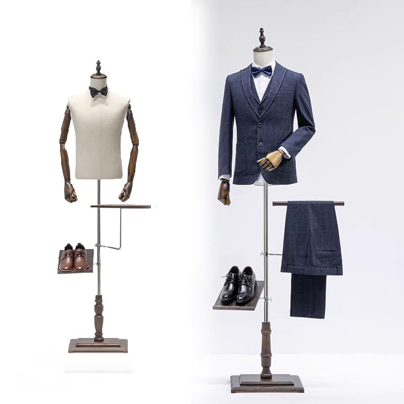 Mannequin de Couture, Buste de Homme avec avec Socle en Bois, Mannequins Buste pour Vitrine Réglable en Hauteur pour Shop de Vêtements Boutique Chambre à...
