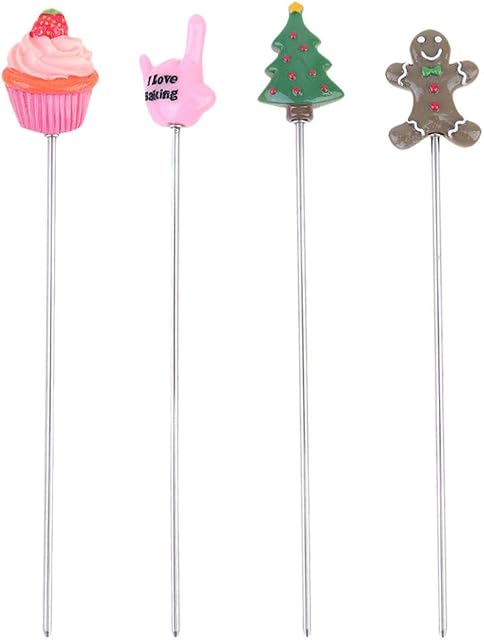 Cabilock 4pcs Cake Tester Needles Stainless Steel Cake Test Pin Bread Tester Probe Baking Tool for Cupcake Muffin (Strawberry Cake+ Hand+ Xmas Tree+ Snowman)