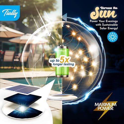 TIALLY Fairy Floating Pool Lights Solar Powered - 14" Inflatable Pool Light Balls, Solar Floating Lights for Pool, Floating Solar Pool Lights for Inground Pools, Pool Decorations Outdoor (2 Pack)
