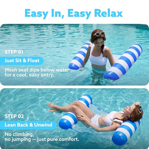 Sloosh 2 Pack Hängematte Pool Floats für Erwachsene, 4-in-1-aufblasbare Mehrzweck-Schwimmhilfen für den Pool, PVC Wasserhängematten Lounge Floaties (Blau, Marineblau)