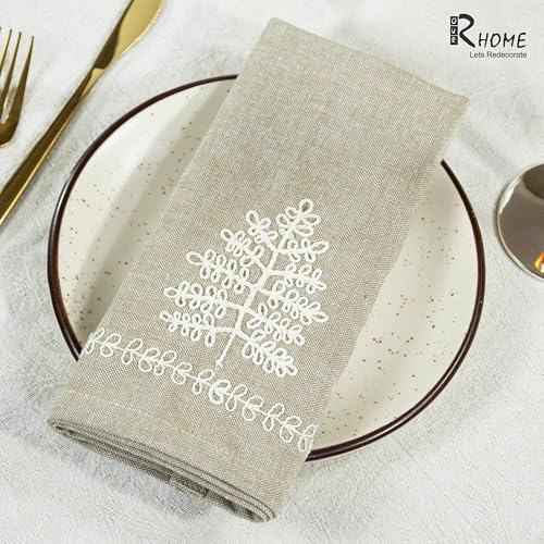 Image of R home Premium Embroidered Cotton Table Napkins Set of 6 Reusable Cloth Dinner Napkins Soft Washable Dining Table Linen Elegant Kitchen Coffee Table Decor (R home Leaf Vine, 45X45 CM)