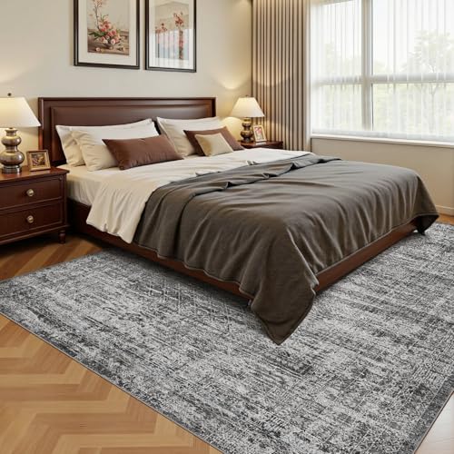 10x14 Area Rug Living Room Rugs - Washable Neutral Modern Abstract Soft Thin Rug Indoor Floor No Slip Rug Carpet for Bedroom Under Dining Table Home Office Decor - Dark Gray