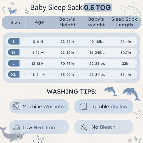 Image of Baby Sleep Sack 0-6 Months 0.5 Tog Wearable Blanket Baby, 3 Pack 100% Cotton Lightweight Sleeping Sack with 2-Way Zipper for Newborn Infant Shark