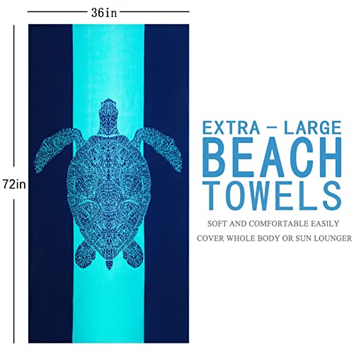 Genovega 2 Packs Oversized Beach Towel Set, 36 X 72 In Xl Extra Large Big Soft Clearance Pool Swim Travel Towels Blanket Bulk For Adult Women Men Camping Cruise Lounge Chair Cover Gift Shark Turtle #TOP1