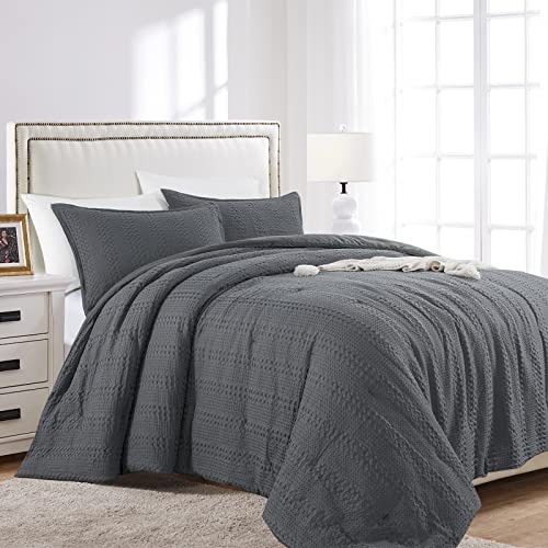 Hombys 120X120 Oversized King Waffle Weave Comforter Set, Lightweight Washed Microfiber Down Alternative Bed Comforter With 2 Pillow Shams,Extra Large Dark Grey Quilt Boho Comforters Sets #TOP1