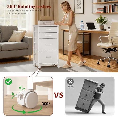 Image of DurayLoly 4-Drawer Rolling File Cabinet Fits A4 Letter Size For Home Office