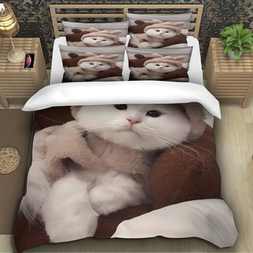 Parure de lit imprimé en 3D chat mignon avec housse de couette résistante de qualité - 5