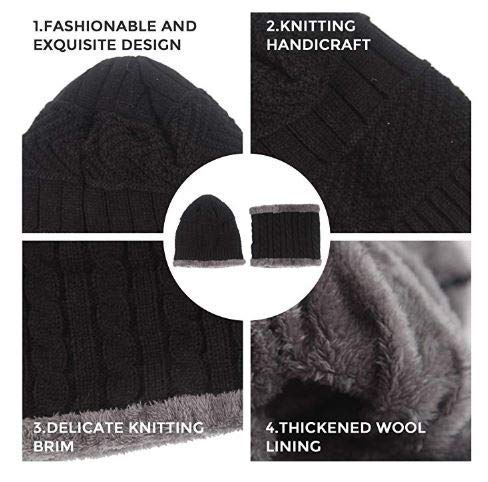 ADBUCKS Snow Proof Inside Fur Wool Unisex Cap & Neck Warmer Set for Mens & Womens (Black) 3