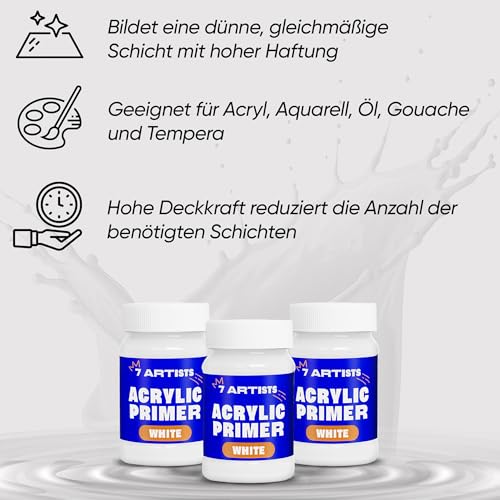 7 Artists Acrylic Primer Weiß 100 ml – Acryl Gesso Grundierung für Leinwand, Holz, Papier, Stein | Primer Acryl Grundfarben | Acrylic Gesso für Acrylfarben, Ölfarben, Aquarellfarben