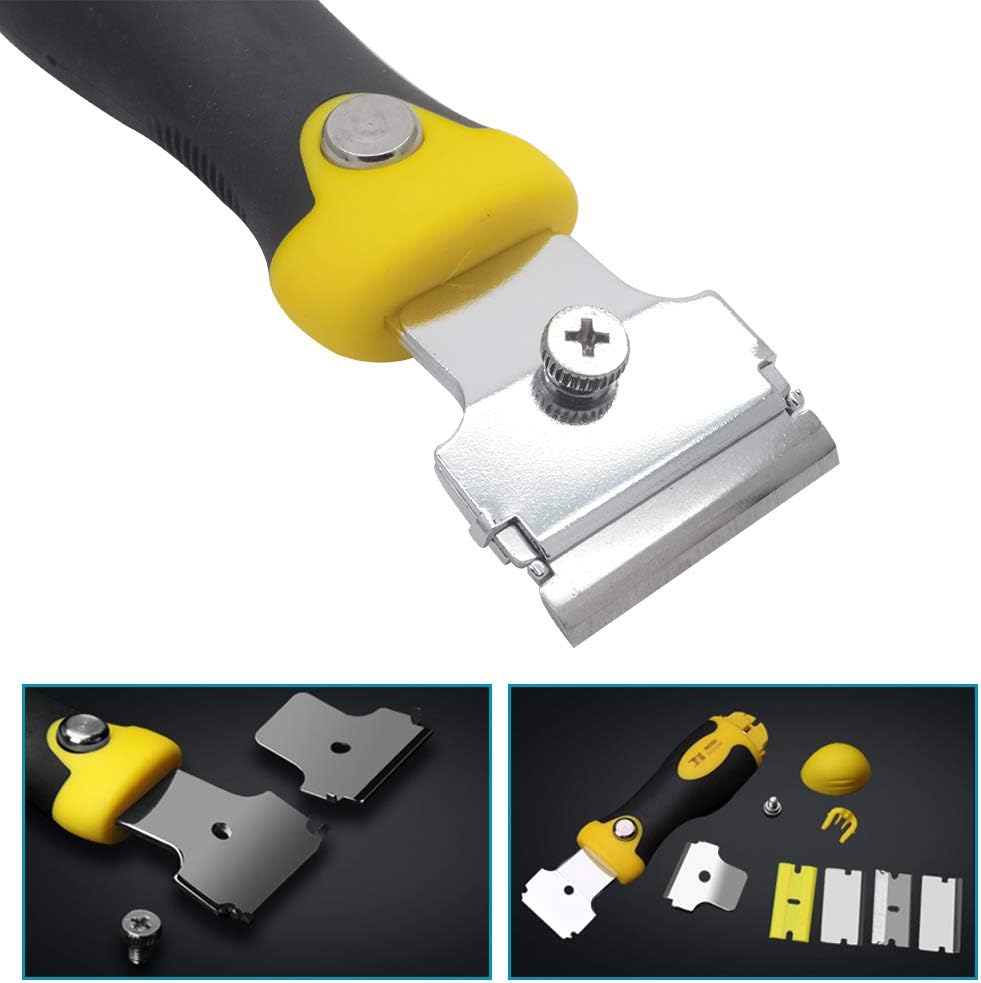 SEIWEI Extendable Scraper with 4 Extra Blades for Window Glass Paint Scraper Cleaning Tool Yellow
