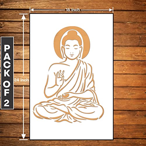 Image of ARandNJ Combo Stencil for Wall Painting (Size:- 16X24 Inch) Theme:- Lord Buddha DIY Reusable Painting Design Suitable for Bedroom,Living Room Entrance (Pack of 2)