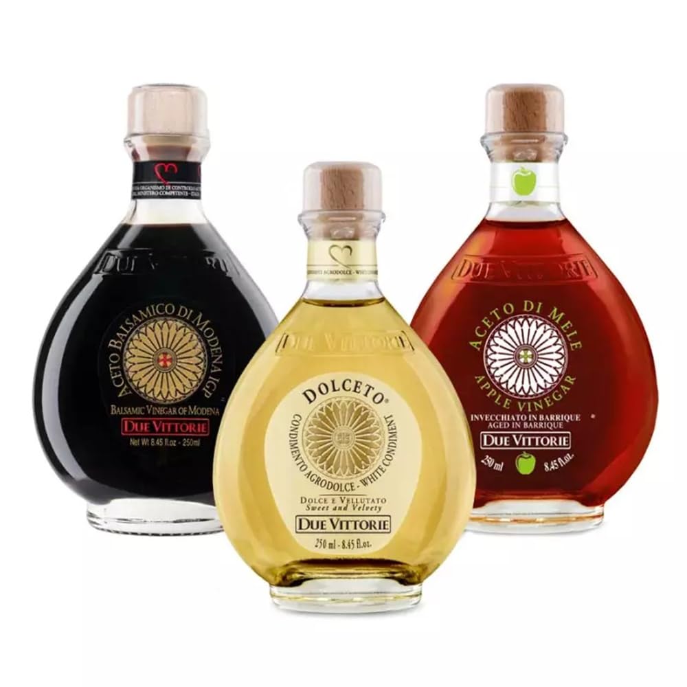 Tris Aceto Due Vittorie: Balsamico Oro, Bianco Dolceto e Mela invecchiato 250 ml x 3