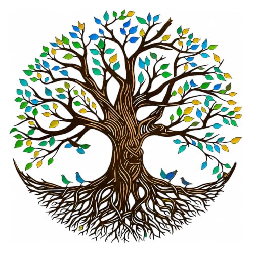 Image of Vexilon Colorful Tree of Life Wall Art, Tree of Life Garden Wall Art, Iron Family Tree Wall Art with Screws for Living Room, Bedroom, Dining Room