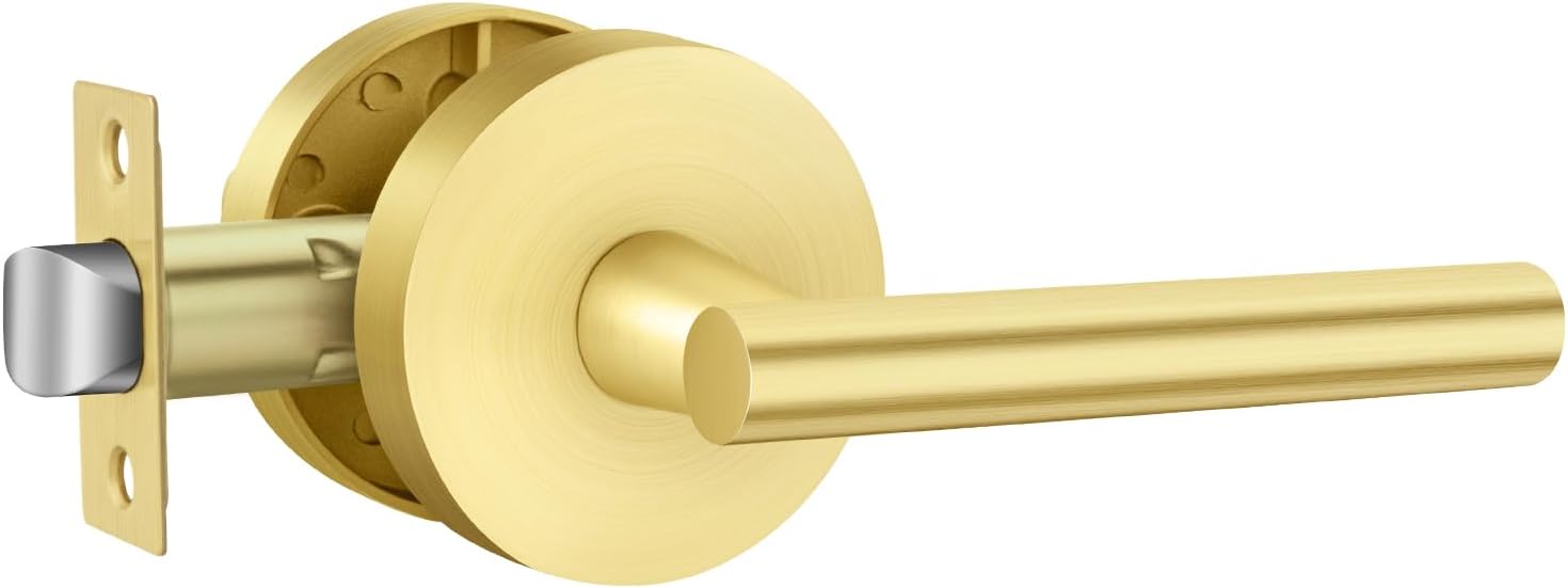 Haidms Passage Door Handle Gold Door Levers, Heavy Duty Closet Door Handles for Passage Hall and Closet Door Handle Lock, Left/Right Handing (1 Pack)