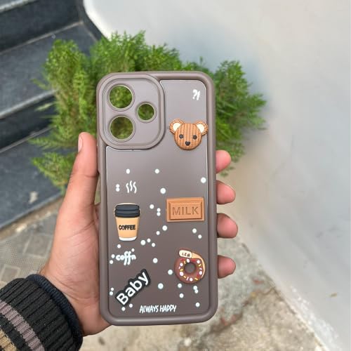 Image of Pikkme Bumper Case for Redmi 12 5G / Poco M6 Pro 5G | Cute Fun Cartoon 3D Bear Silicone Full Body Protection Back Cover (Brown)