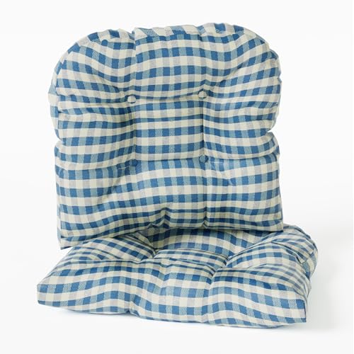 Klear Vu Gripper Overstuffed Universal Non-Slip Dining Chair Cushions for Kitchen Decor or Office Use, U-Shaped Skid-Proof Seat Pad, 15x15 Inches, 2 Count (Pack of 1), Gingham Blue