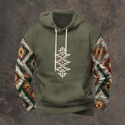 Western Cowboy Sweatshirt for Men Aztec Print Drop Shoulder Long