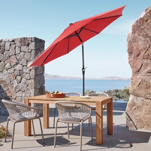 Image of OLIXIS 9FT Patio Table Umbrella with Tilt and Crank Button & 8 Sturdy Ribs Waterproof, 9 Feet Outdoor Patio Umbrella Sun Shade for Pool, Terrace, Beach and Restaurant, Red