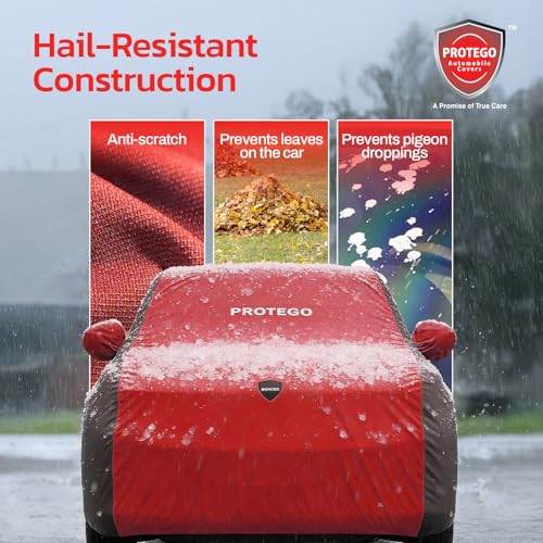 Image of PROTEGO Prime Series India's 1st Anti-Tear Car Cover for BMW 1 Series | Heavy-Duty, Custom Fit, All Weather Protection | 100% Waterproof, Windproof & Hail Resistant | 2-Year Warranty | Red + Black
