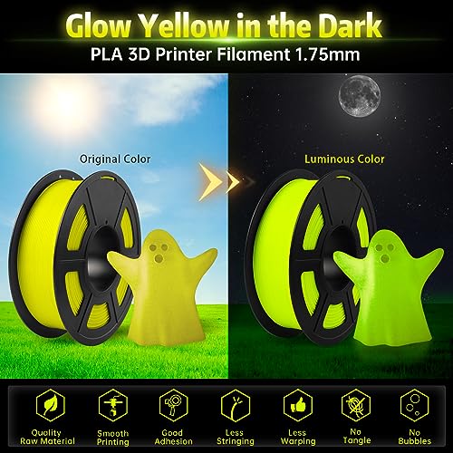 Image of SUNLU Glow in The Dark PLA Filament, Neatly Wound Luminous PLA 3D Printer Filament 1.75mm Dimensional Accuracy + /- 0.02mm, Fit Most FDM 3D Printers, 1kg Spool (2.2lbs), (Yellow PLA, Glow Yellow)