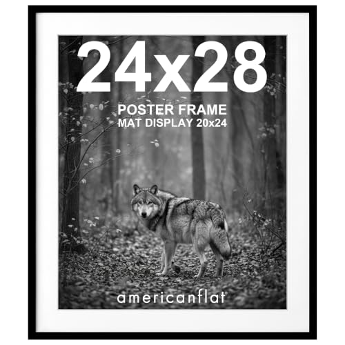 Americanflat 24x28 Poster Frame - Matted to 20x24 - Slim Molding - Black