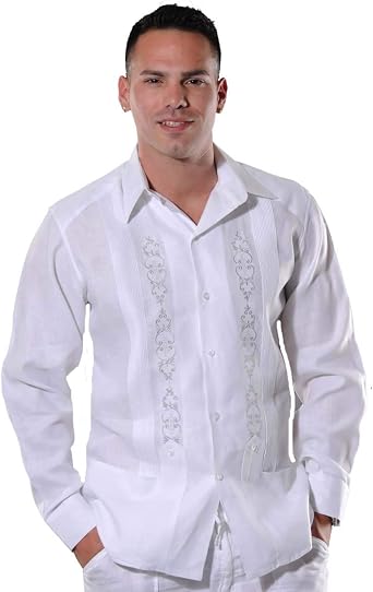 Amazon.com: guayaberascubanas dos bolsillos guayabera 3 x. Bordado en color  blanco. Manga larga. Plus tamaño Big 3 X : Ropa, Zapatos y Joyería