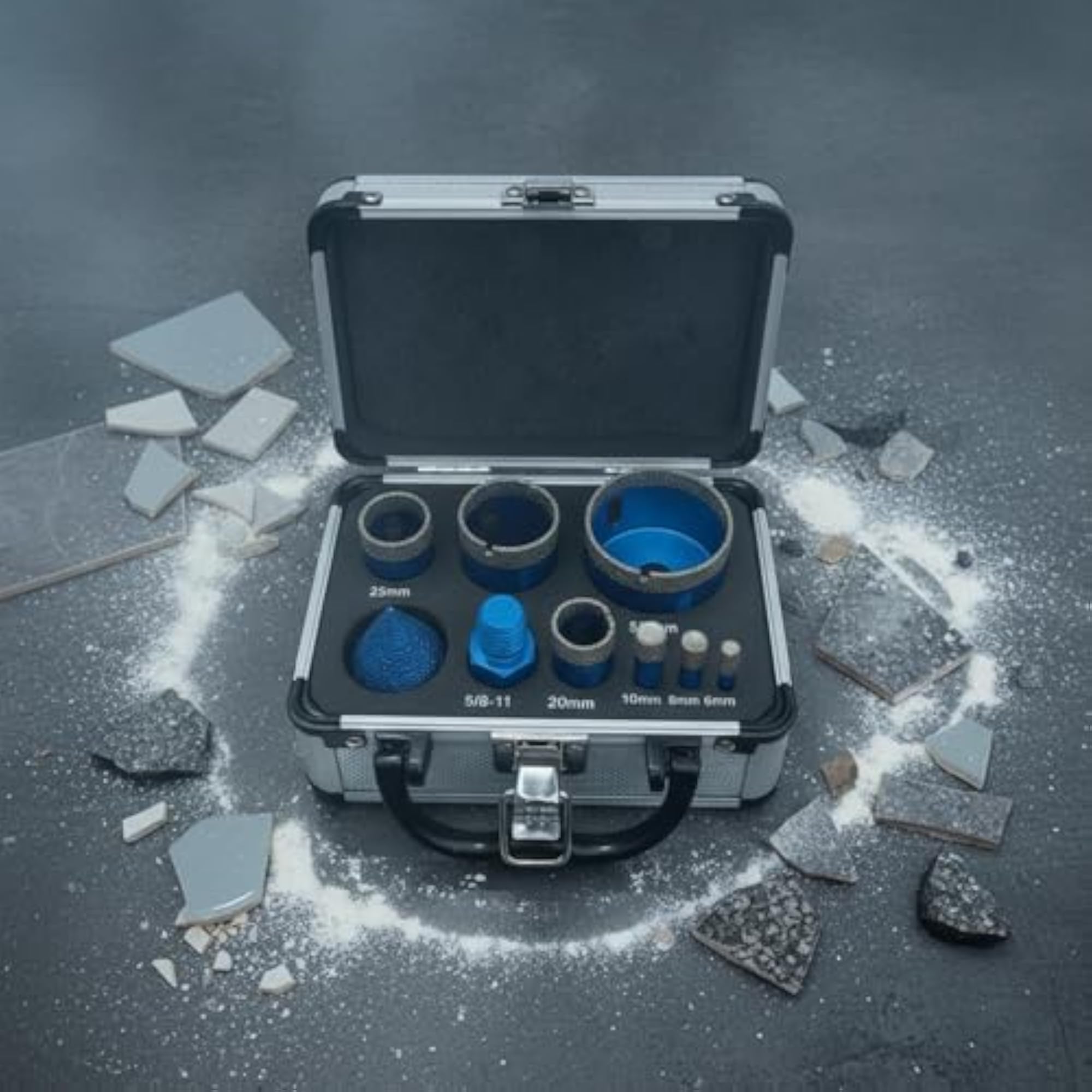 9 Pieces Diamond Hole Saw Set, Metal Case Included